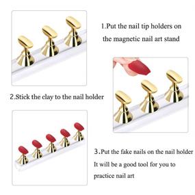 img 2 attached to 💅 Ultimate DIY Manicure: 4 Sets Acrylic Nail Display Stand with Magnetic Crystal Holder for False Nail Tips (Black, Silver)