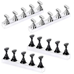 img 4 attached to 💅 Ultimate DIY Manicure: 4 Sets Acrylic Nail Display Stand with Magnetic Crystal Holder for False Nail Tips (Black, Silver)