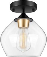 💡 modern industrial black semi flush mount ceiling light with clear glass shade for hallway, bedroom, dining room, entryway, foyer logo