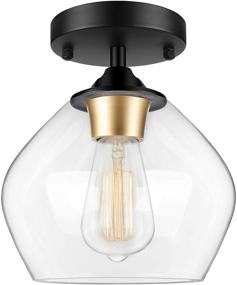 img 4 attached to 💡 Modern Industrial Black Semi Flush Mount Ceiling Light with Clear Glass Shade for Hallway, Bedroom, Dining Room, Entryway, Foyer