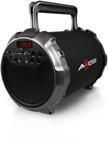 img 4 attached to 🔊 Portable Hi-Fi Cylinder Speaker | Axess SPBT1036GY with Subwoofer, Bluetooth, and Wireless Mic (Gray)