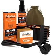 🧔 beard growth kit - includes beard growth roller, 1oz beard growth serum oil, beard wash soap, and organic pear wood beard comb - vegan & organic beard products - perfect gifts for men, him, dad, boyfriend, husband, friend logo