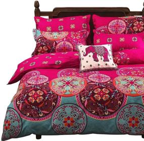 img 1 attached to 🌸 Vaulia Bohemia Exotic Patterns Design, Lightweight Microfiber Queen (Double) Size Duvet Cover Set, Vibrant Pink