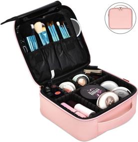 img 3 attached to ibeacos Rose Gold Makeup Bag Travel Organizer: Large Leather Cosmetic Train Case with Adjustable Dividers for Women's Toiletries, Jewelry, and Beauty Tools