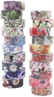 🌸 washi tape floral pack - 20 rolls japanese flower tape for arts, journal, nail arts, scrapbooking, diy crafts, gift wrapping - 0.6 inch wide x 4.4 yard long logo