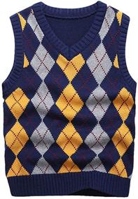 img 4 attached to 👕 Kids' Sleeveless Uniform Sweater Vest with V-Neck and Argyle Knit Plaid Design