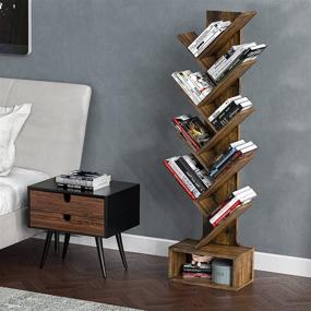 img 1 attached to 📚 SUAYLLA 9 Tier Tree Bookshelf with Display Drawer - Rustic Brown: Floor Standing Bookcase for Books, CDs, Movies, Files - Perfect Storage Rack for Home Office Living Room