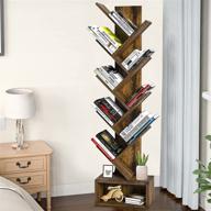 📚 suaylla 9 tier tree bookshelf with display drawer - rustic brown: floor standing bookcase for books, cds, movies, files - perfect storage rack for home office living room logo