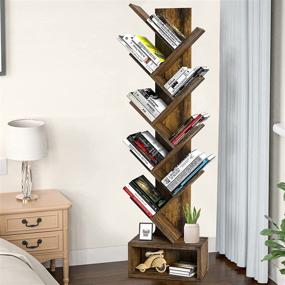 img 4 attached to 📚 SUAYLLA 9 Tier Tree Bookshelf with Display Drawer - Rustic Brown: Floor Standing Bookcase for Books, CDs, Movies, Files - Perfect Storage Rack for Home Office Living Room