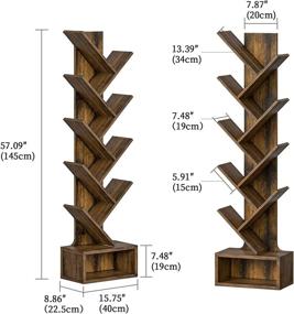 img 2 attached to 📚 SUAYLLA 9 Tier Tree Bookshelf with Display Drawer - Rustic Brown: Floor Standing Bookcase for Books, CDs, Movies, Files - Perfect Storage Rack for Home Office Living Room