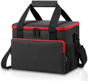 img 4 attached to 🥪 Adult Insulated Lunch Box - Large Cooler Tote for Men & Women, Shoulder Strap, Side Pockets, Water Bottle Holder - Black