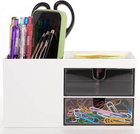 img 3 attached to 📎 White Pen Holder, Office Desk Organizer, and Accessories: Multi-Functional Pencil Cup for Efficient Office Organization and Storage