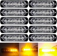 🚨 pack of 10 universal ultra thin 6-led car truck emergency flashing strobe light bar in amber for construction, warning, caution - compatible with trailer, rv, 12-24v logo