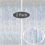 🎉 moohome 2 pack 3.28 ft x 9.84 ft silver sparkle metallic fringe curtains - tinsel foil backdrop streamers for party, photo booth, wedding decor - door, window, background decoration logo