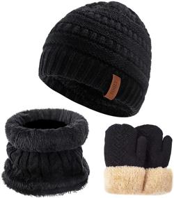 img 4 attached to Аксессуары для девочек в холодную погоду: набор зимних флисовой шапки и бесконечного шарфа