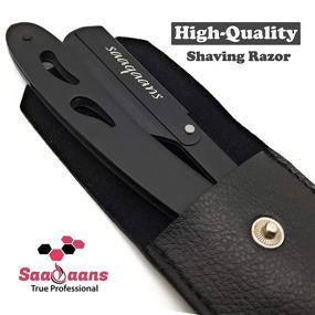 img 2 attached to 🪒 Saaqaans Professional Barber BSR-01 Straight Edge Razor - Manual Folding Beard Razor for Men in Stylish Black Pouch with 10 Double Edge Blades