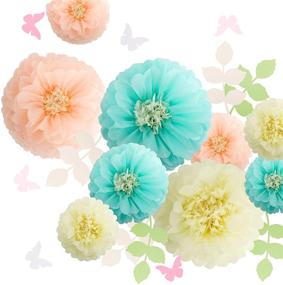 img 4 attached to 🌸 Mols Paper Flowers Decorations Tissue Pom Poms Blooms for Wall Decorations, Wedding Backdrop, Archway, Baby Shower, Nursery Wall Decor - Set of 21, Ivory Peach Mint