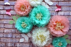 img 1 attached to 🌸 Mols Paper Flowers Decorations Tissue Pom Poms Blooms for Wall Decorations, Wedding Backdrop, Archway, Baby Shower, Nursery Wall Decor - Set of 21, Ivory Peach Mint