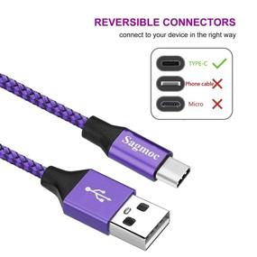 img 3 attached to 💜 Фиолетовый кабель зарядного устройства Sagmoc Type C - USB C - кабель быстрой зарядки с блестящим плетеным нейлоном, 5 штук: 2 фута, 3 фута, 2х6 футов, 10 футов для Samsung Galaxy S10 S9 S8 Plus, Note 8, LG G6 G5 V30 V20, Google Pixel/XL, Moto Z/Z2 (фиолетовый)