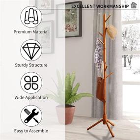 img 1 attached to 🎩 FreeStanding Adjustable Coat Tree: 3 Sections, 8 Hooks, Solid Wood Entryway Hallway Hall Tree Coat Rack - Stands for Coats, Hats, Bags