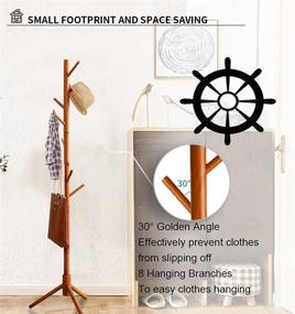 img 2 attached to 🎩 FreeStanding Adjustable Coat Tree: 3 Sections, 8 Hooks, Solid Wood Entryway Hallway Hall Tree Coat Rack - Stands for Coats, Hats, Bags