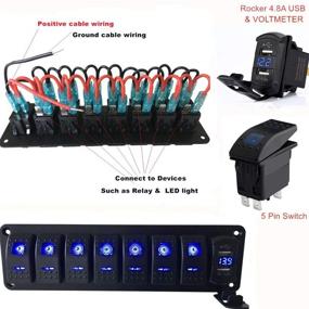 img 4 attached to 🚦 Switchtec Rocker Switch Panel with 4.8A Dual USB Charger, Voltmeter, Blue LED Backlit, Pre-Wired for Marine, Boat, Car, Truck (7 Switches & 4.8A USB)