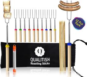 img 4 attached to 🔥 Qualitish Marshmallow Roasting Sticks: 12Pcs Extendable Smores Skewers for Fire Pit Kit and Hot Dogs - Telescoping 32inch Long Camping Forks - Stainless Steel Campfire Accessories with Blower