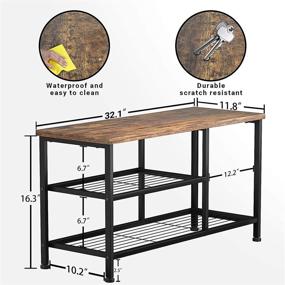 img 1 attached to 👞 Rustic Brown 3-Tier Shoe Rack with Boots Storage - Karcog Shoe Bench, Industrial Shoe Organizer for Entryway, Entry Bench with Mesh Shelves Wood Seat - Perfect for Small Space, Foyer, Hallway, Living Room