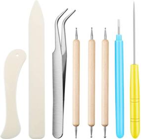 img 4 attached to 🛠️ Set of 8 Craft Tools: 2 Bone Folder Paper Creasers, 3 Double Head Indentation Pens with Sugar Stir Needle, Quilling Needle Pen and Tweezers for Card Making, Scrapbooking, and Bookbinding