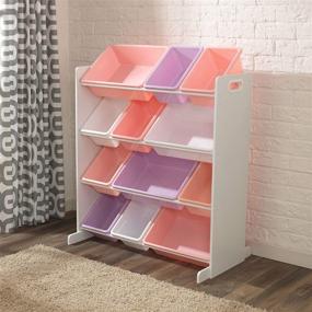 img 2 attached to 🎁 KidKraft Wooden Sort and Store Bin Unit - Pastel and White, Gifts for Ages 3+: 12 Plastic Bins Included