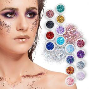 img 1 attached to 💫 16 Pack + 1 Glitter Glue: Chunky Holographic Glitter for Body, Face, and Hair - Safe and Cosmetic