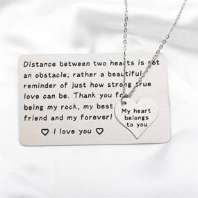 img 3 attached to 💑 FUSTMW Engraved Wallet Inserts Card for Long Distance Couples - Metal Wallet Insert & Necklace Couple Matching Set - Deployment Gift for Him and Her