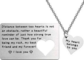 img 4 attached to 💑 FUSTMW Engraved Wallet Inserts Card for Long Distance Couples - Metal Wallet Insert & Necklace Couple Matching Set - Deployment Gift for Him and Her