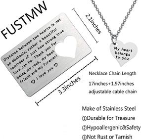 img 2 attached to 💑 FUSTMW Engraved Wallet Inserts Card for Long Distance Couples - Metal Wallet Insert & Necklace Couple Matching Set - Deployment Gift for Him and Her