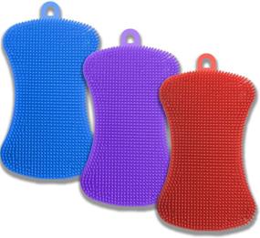 img 4 attached to Set of 3 Silicone Sponge Scrubbers for Dishes & Vegetables - Kitchen Gadget Brush Accessories - 4.41 x 2.56 x 0.59 inches