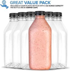 img 3 attached to 🥤 Stock Your Home 32 Oz Plastic Juice Bottles with Lids | Juice Drink Containers with Caps for Juicing, Smoothies, and Cold Beverages | 6 Count Pack