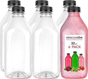 img 4 attached to 🥤 Stock Your Home 32 Oz Plastic Juice Bottles with Lids | Juice Drink Containers with Caps for Juicing, Smoothies, and Cold Beverages | 6 Count Pack