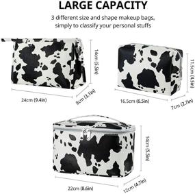 img 3 attached to 🐮 HooOriana Makeup Bag Set - Cosmetic Bag 3-Piece Set for Women with Cow Animal Milk Mini Cute Style - Travel Cosmetic Bag Set with Travel Pouch Bags