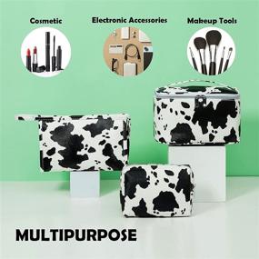 img 2 attached to 🐮 HooOriana Makeup Bag Set - Cosmetic Bag 3-Piece Set for Women with Cow Animal Milk Mini Cute Style - Travel Cosmetic Bag Set with Travel Pouch Bags