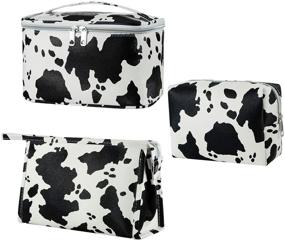 img 4 attached to 🐮 HooOriana Makeup Bag Set - Cosmetic Bag 3-Piece Set for Women with Cow Animal Milk Mini Cute Style - Travel Cosmetic Bag Set with Travel Pouch Bags