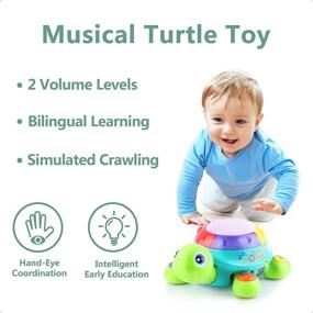 img 2 attached to 🐢 Музыкальная игрушка-черепаха для раннего изучения английского и испанского, электронная игрушка со светом и звуками, образовательный подарок к дню рождения для младенцев, малышей и детей от 6 до 12 месяцев, 1-2 лет, для мальчиков и девочек