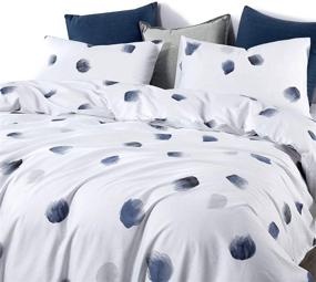 img 2 attached to Navy Blue and White Comforter Set - Watercolor Brush Painting Dots Pattern, 100% Cotton Fabric with Soft Microfiber Inner Fill, 3pcs, King Size - Wake In Cloud