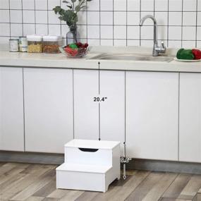 img 2 attached to SONGMICS Dual Height 2 Step Stool for Kids with Storage - White Wooden Bed Steps for Toys and Supplies in Bathroom or Kitchen, ULKF07IV