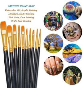 img 2 attached to 🖌️ BOSOBO Paint Brushes Set - 2 Packs of 20 Round Pointed Tip Nylon Hair Artist Acrylic Paint Brushes for Acrylic Oil Watercolor, Face Nail Art, Miniature Detailing & Rock Painting - Black