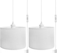 💡 enhance your space with 2-pack plug in pendant lights: 15ft clear cord, white fabric shade, on/off switch – ideal for bedroom, living room, basement! логотип