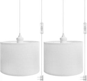 img 4 attached to 💡 Enhance Your Space with 2-Pack Plug in Pendant Lights: 15FT Clear Cord, White Fabric Shade, On/Off Switch – Ideal for Bedroom, Living Room, Basement!