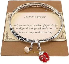 img 1 attached to Повысьте свой стиль с браслетом Emulily Teacher Prayer Twist Bangle: Apple Pearl Charms Bracelet