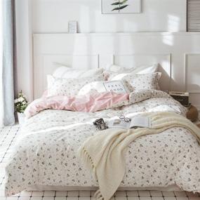 img 3 attached to 🌸 VClife Queen Cotton Duvet Cover Sets: Vintage Style Floral Bedding with Pillowcases - Pink & White 100% Cotton Flower Branches Pattern - Zipper Closure (3 Piece Set)