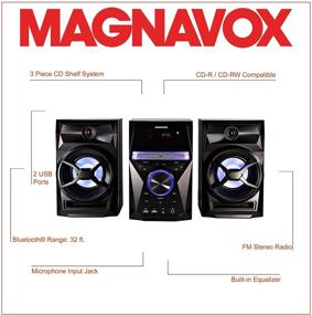 img 3 attached to 🎵 Magnavox MM441: Премиум 3-портовая CD-система в стеллаже с Bluetooth, FM-радио, пультом ДУ и светодиодными цветными огнями для улучшенного аудио-опыта.