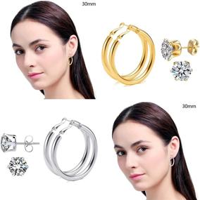 img 1 attached to 💎 Hoop Earrings Set for Women, Lightweight Geometry Twisted Chunky Hoops Earrings Loop Earrings with Cubic Zirconia Studs - 14K Gold/Silver Plated